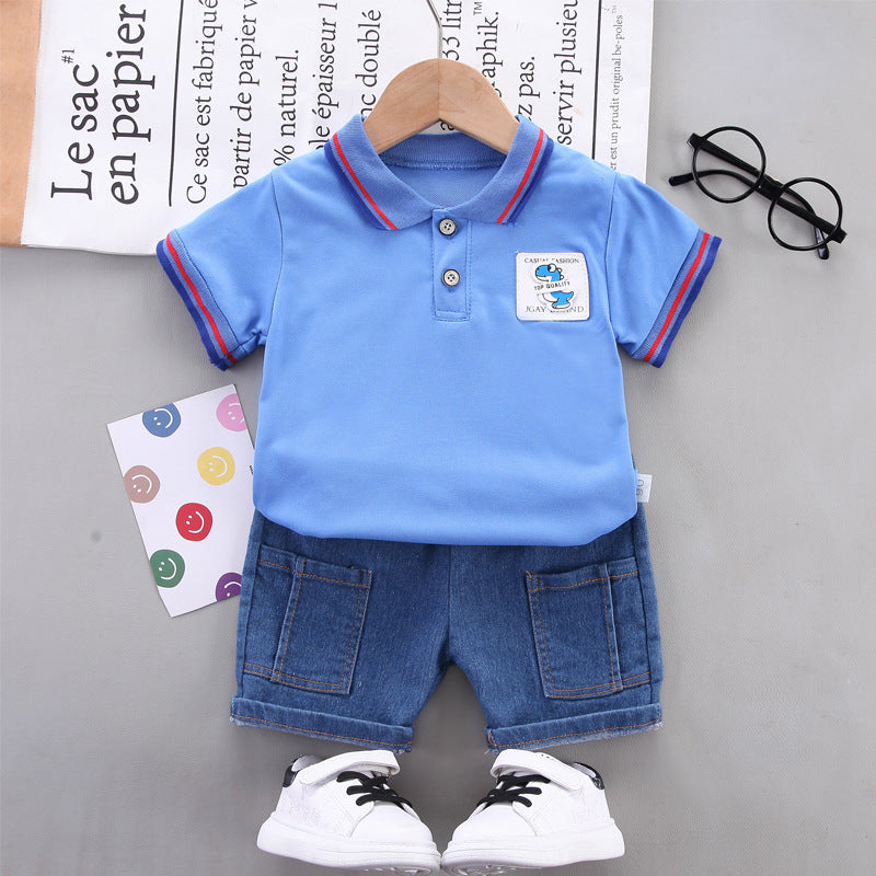 Wholesale Boys' Lapel Short Sleeve Set Cotton Baby Clothes